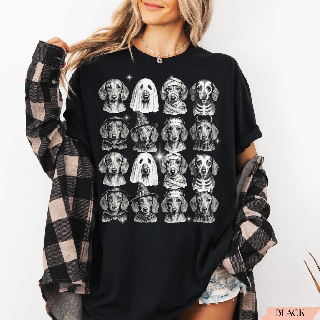 Retro Halloween Dachshund Shirt | Funny Wiener Dog Halloween T-Shirt | Comfort Colors® C1717