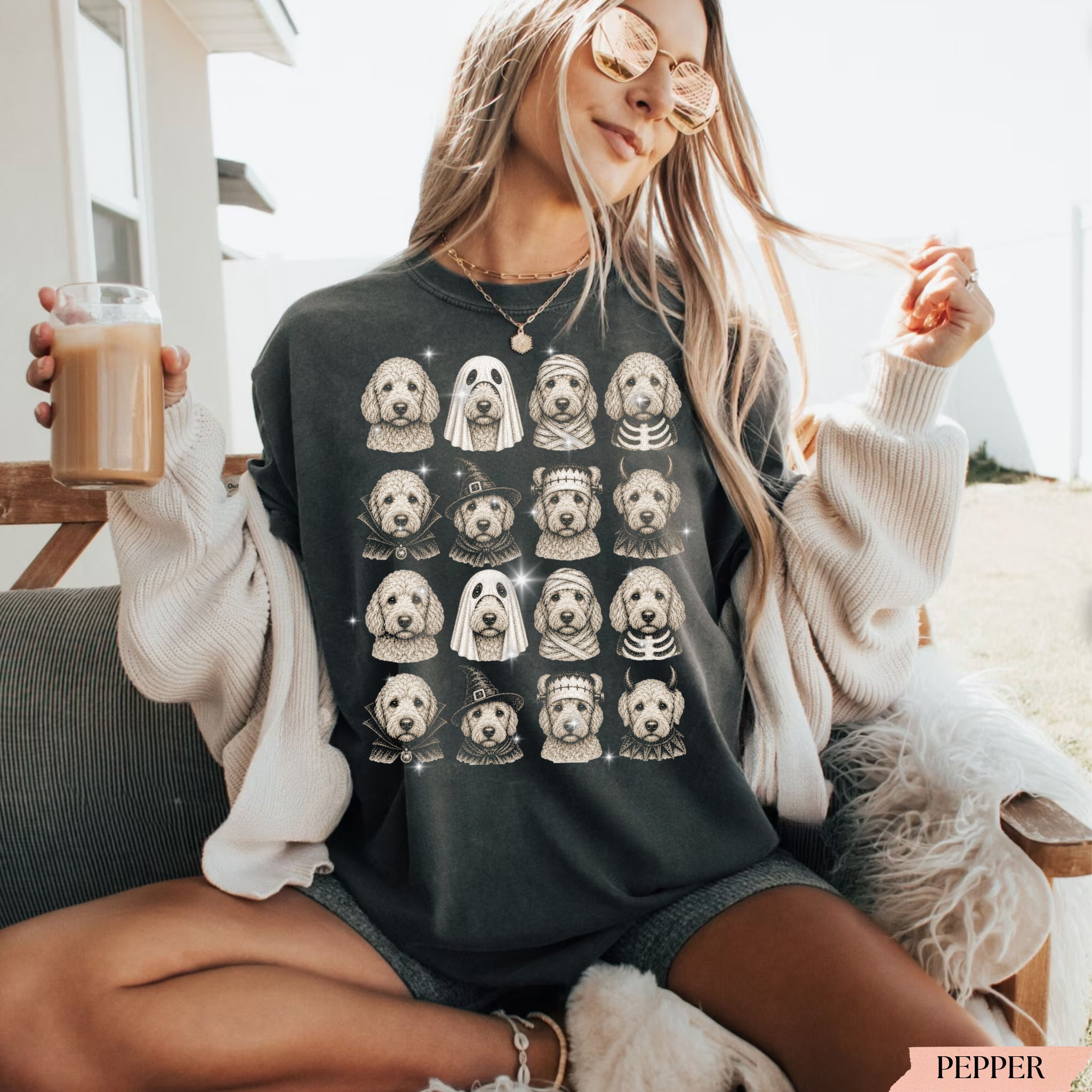 Retro Halloween Golden Doodle Shirt | Funny Goldendoodle Halloween T-Shirt | Comfort Colors® C1717