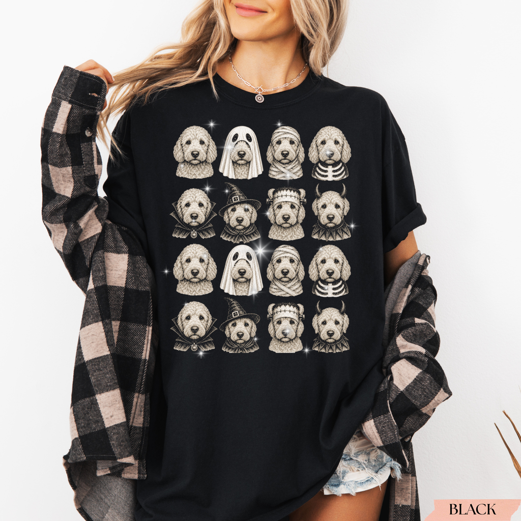 Retro Halloween Golden Doodle Shirt | Funny Goldendoodle Halloween T-Shirt | Comfort Colors® C1717