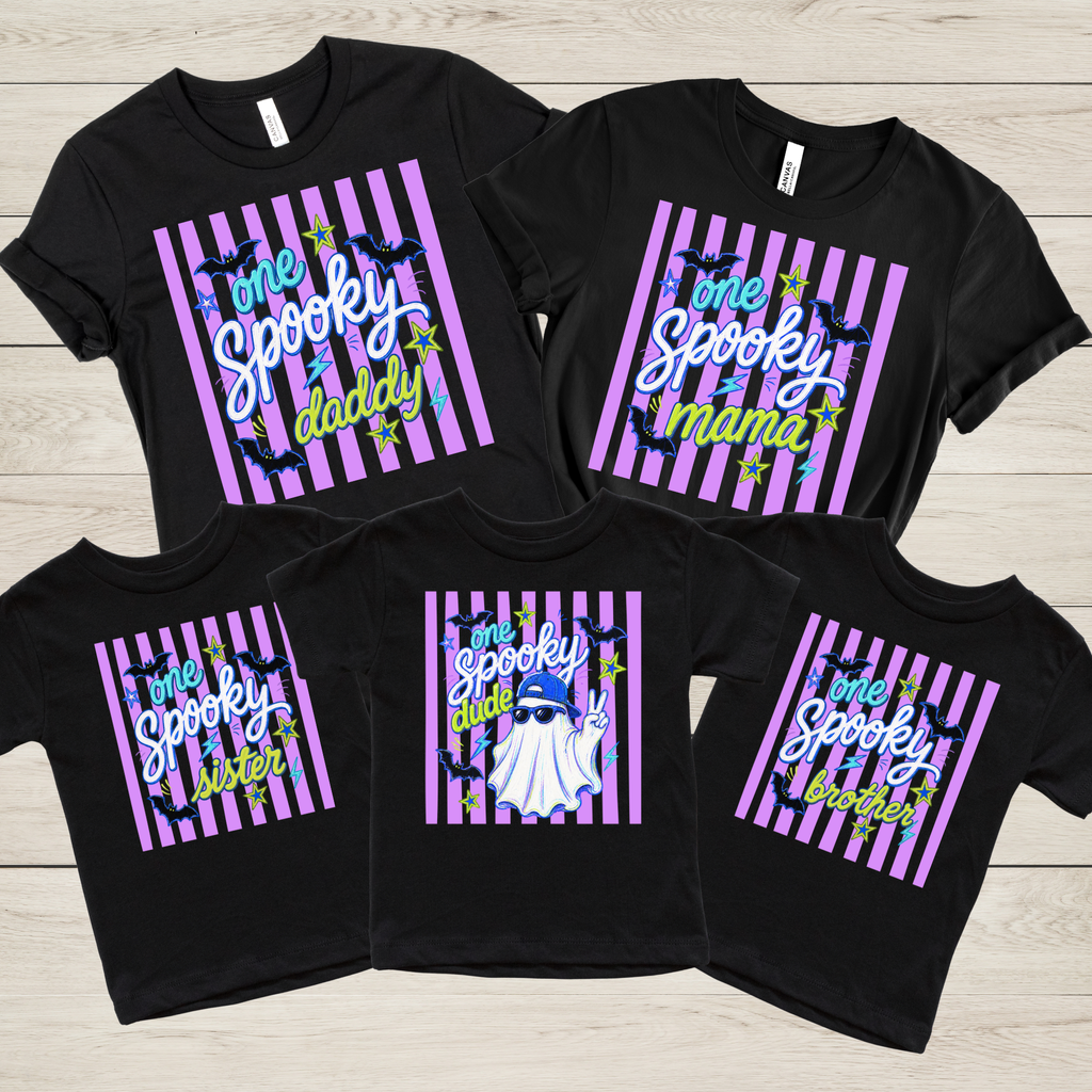 One Spooky Dude Birthday Shirt | Halloween First Birthday T-Shirt | Purple Striped