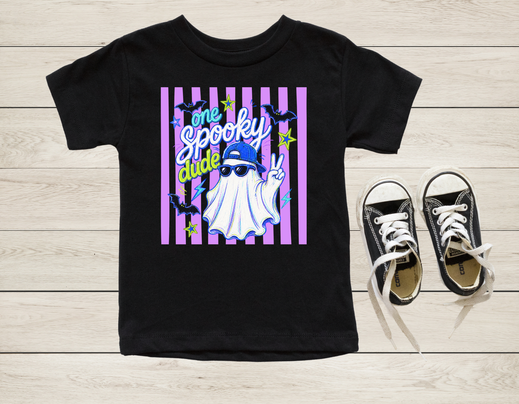 One Spooky Dude Birthday Shirt | Halloween First Birthday T-Shirt | Purple Striped