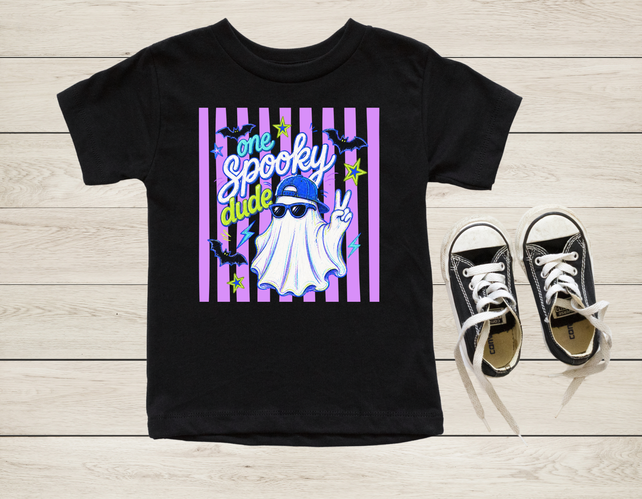 One Spooky Dude Birthday Shirt | Halloween First Birthday T-Shirt | Purple Striped