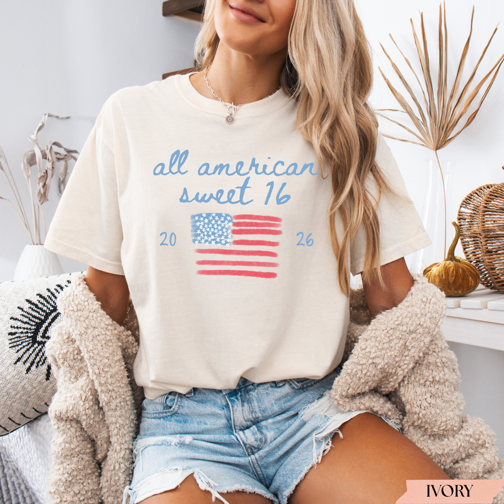 All American Sweet 16 Birthday Shirt | Personalized USA Flag Birthday T-Shirt