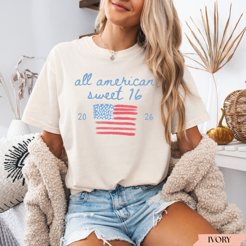 All American Sweet 16 Birthday Shirt | Personalized USA Flag Birthday T-Shirt