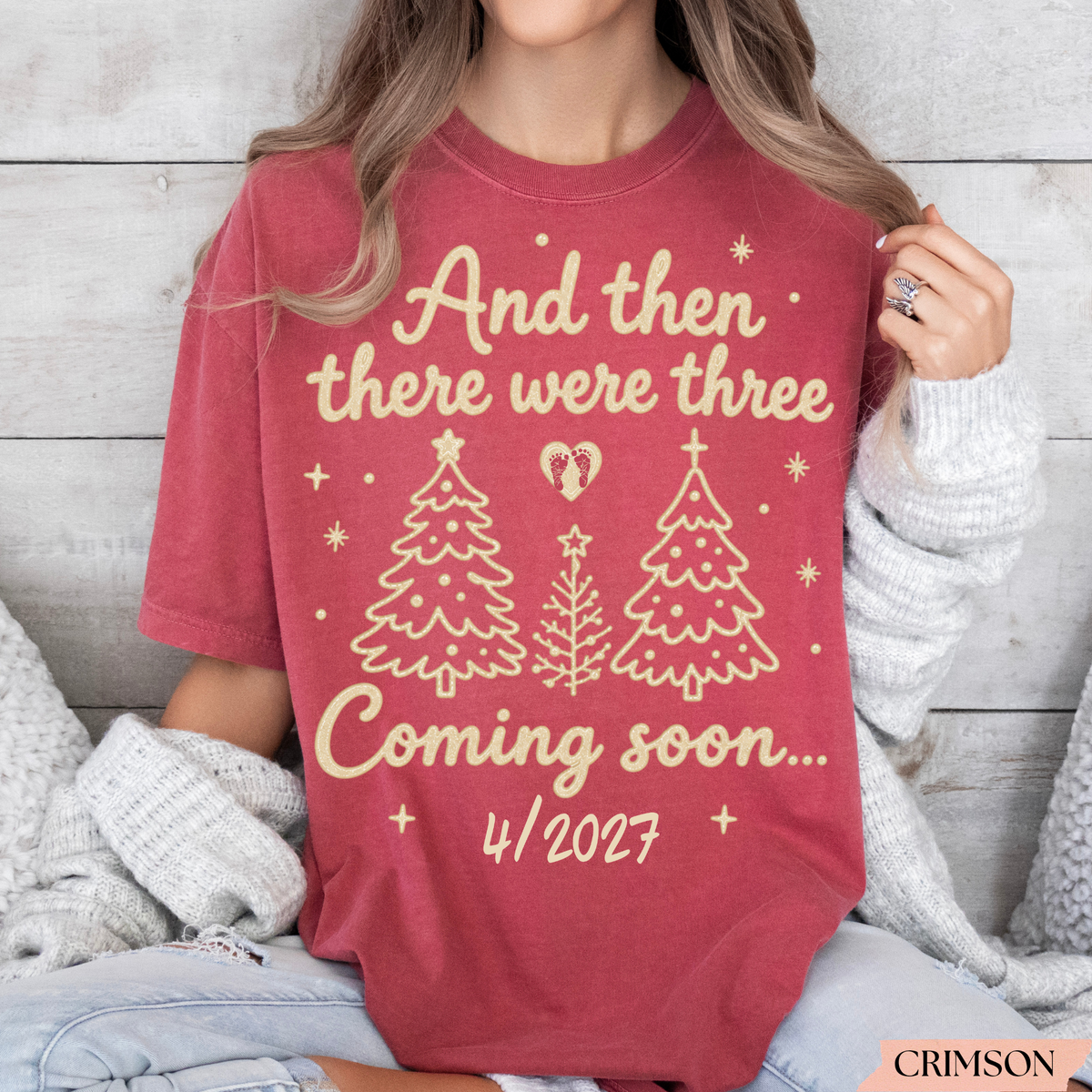 Personalized Christmas Pregnancy Announcement Shirt – And Then There Were Three