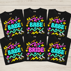 80s Bachelorette Party Shirts | Bride & Babe Matching Bridal Party Tees | Neon Retro