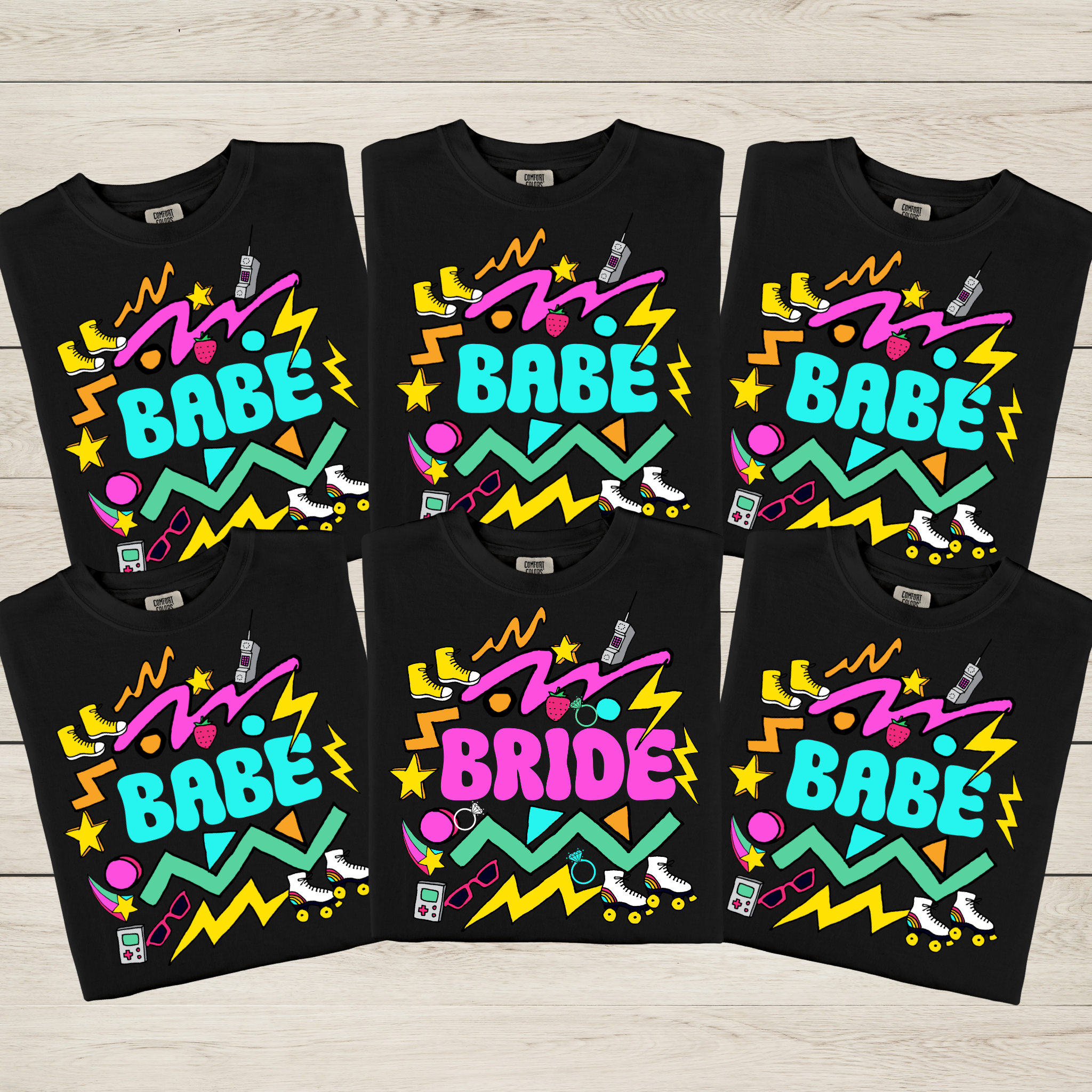 80s Bachelorette Party Shirts | Bride & Babe Matching Bridal Party Tees | Neon Retro
