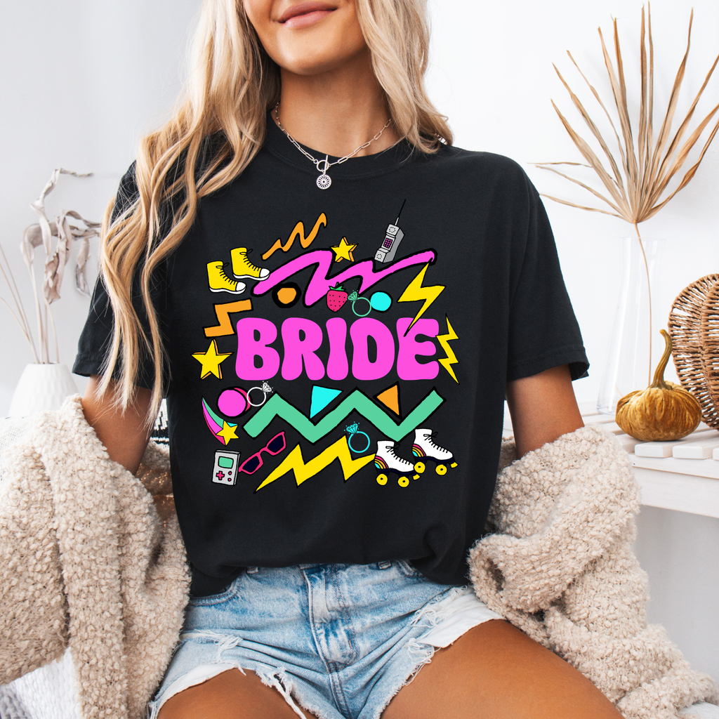 80s Bachelorette Party Shirts | Bride & Babe Matching Bridal Party Tees | Neon Retro