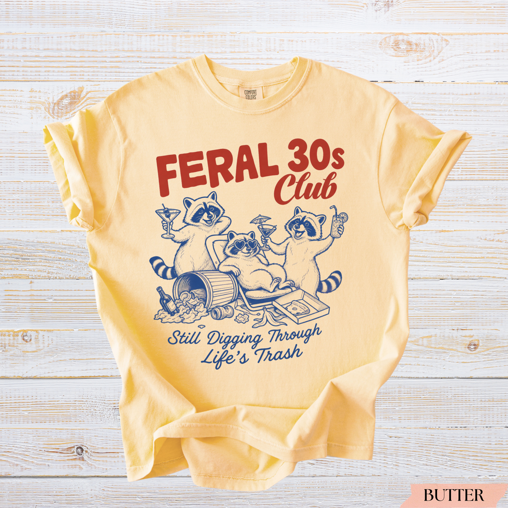 Feral 30s Club Shirt | Funny 30th Birthday Raccoon T-Shirt | Retro Birthday T-Shirt