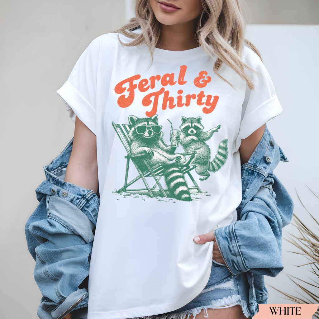 30 and Feral Birthday Shirt | Funny 30th Birthday Raccoon T-Shirt | Retro Birthday Tee