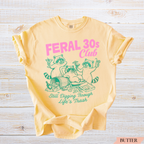 Feral 30s Club Shirt | Funny 30th Birthday Raccoon T-Shirt | Pink & Green Retro Birthday T-Shirt
