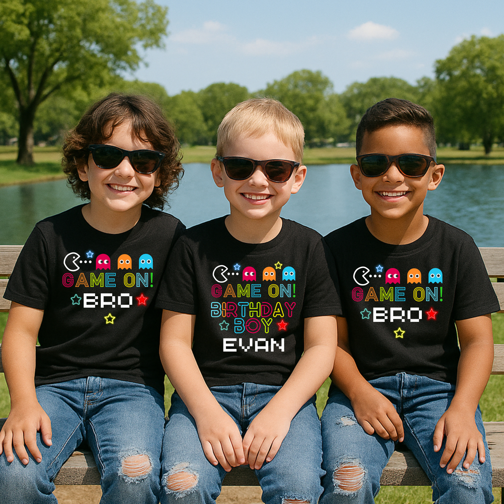 Arcade Birthday Shirt | Personalized Retro Gamer Birthday Boy T-Shirt & Matching Family Shirts