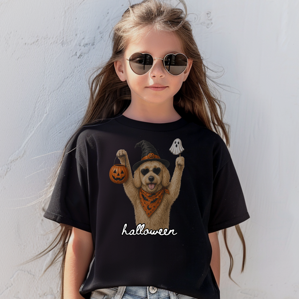 Retro Goldendoodle Halloween Shirt | Vintage Trick-or-Treat Dog Lover T-Shirt