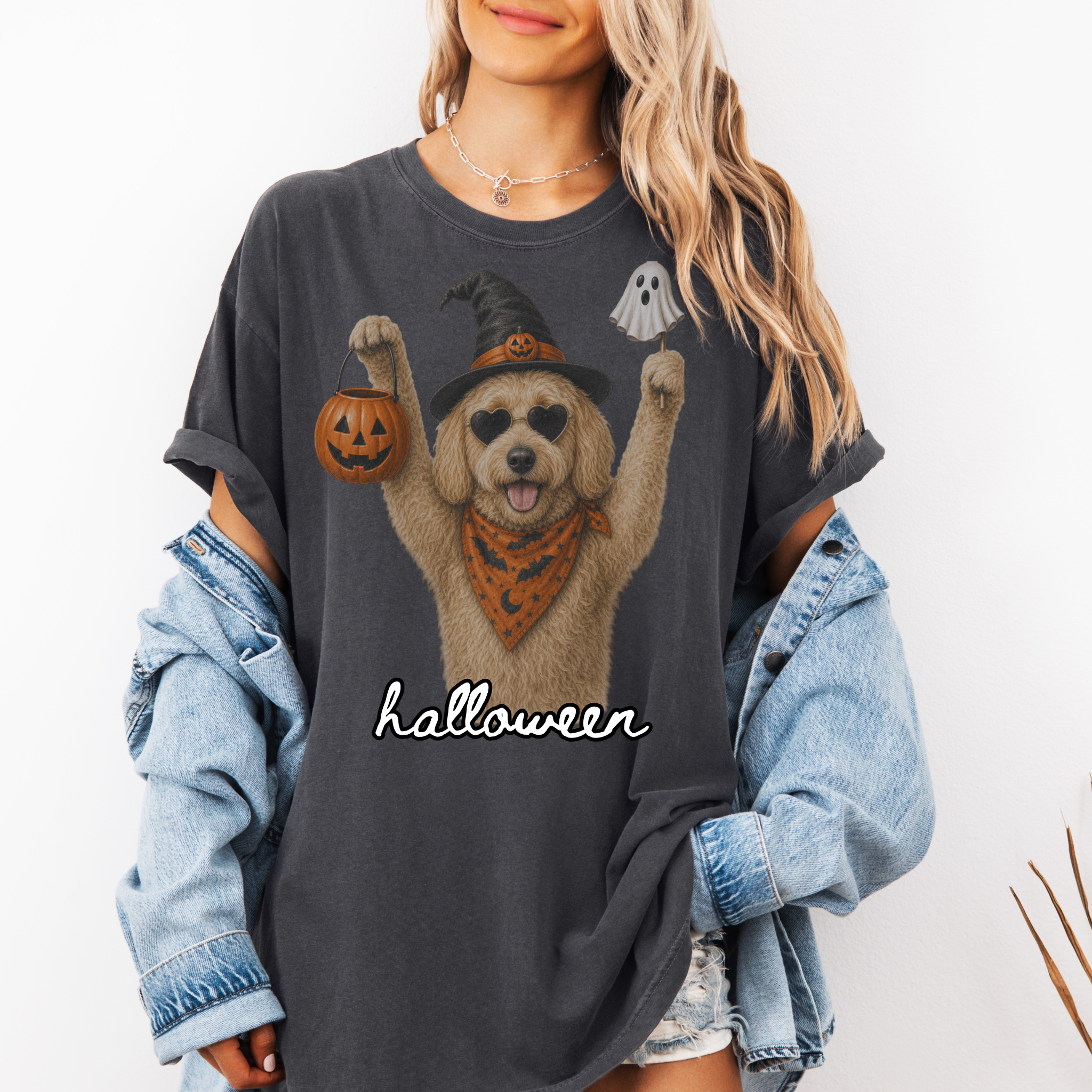 Retro Goldendoodle Halloween Shirt | Vintage Trick-or-Treat Dog Lover T-Shirt