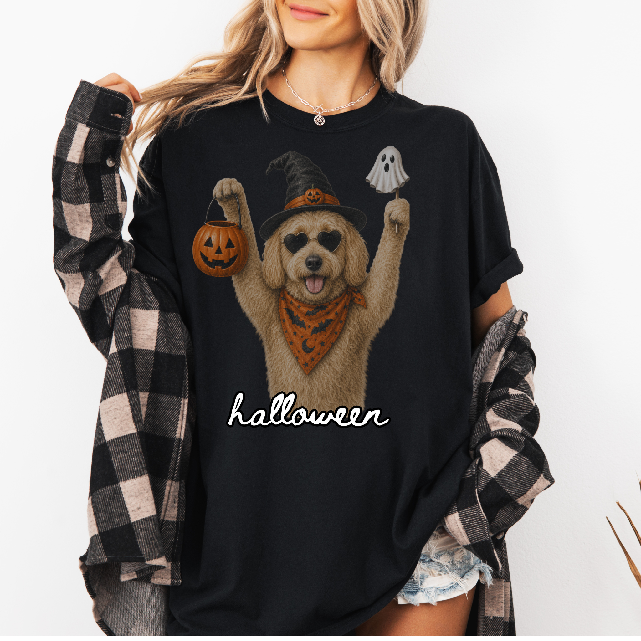 Retro Goldendoodle Halloween Shirt | Vintage Trick-or-Treat Dog Lover T-Shirt