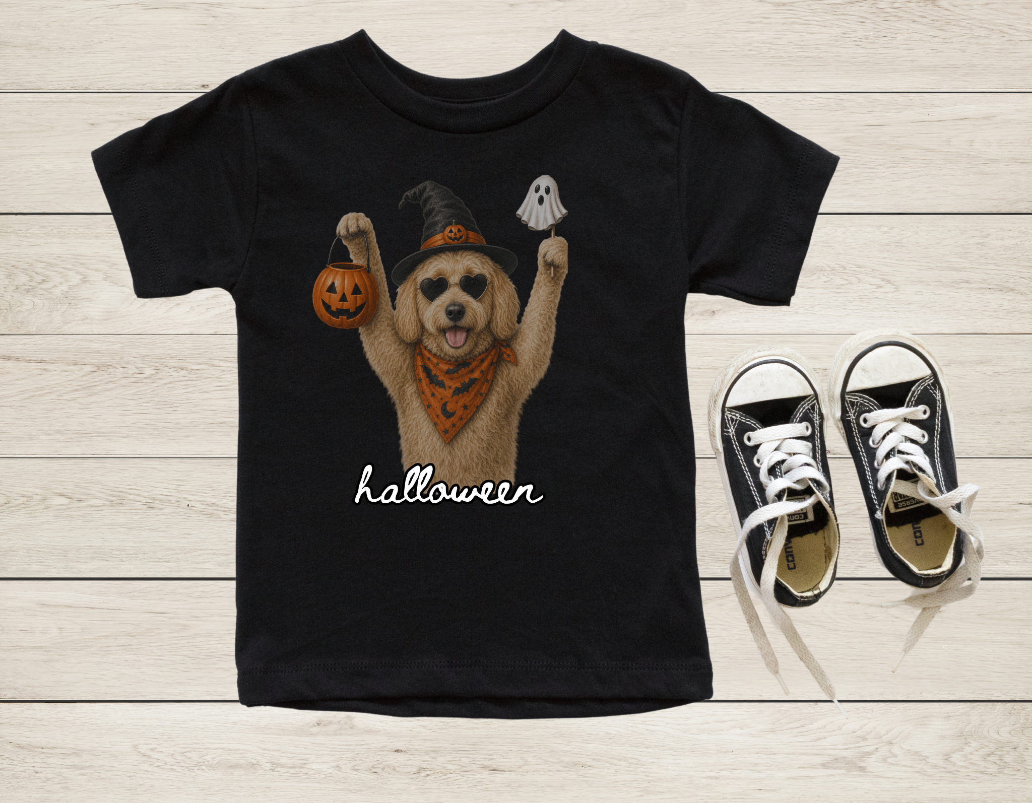 Retro Goldendoodle Halloween Shirt | Vintage Trick-or-Treat Dog Lover T-Shirt