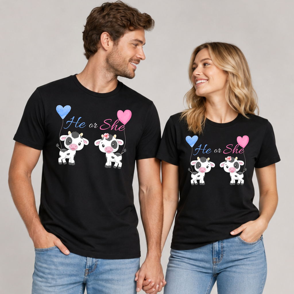 Baby Cow Gender Reveal T-Shirt & Farm Theme Baby Reveal