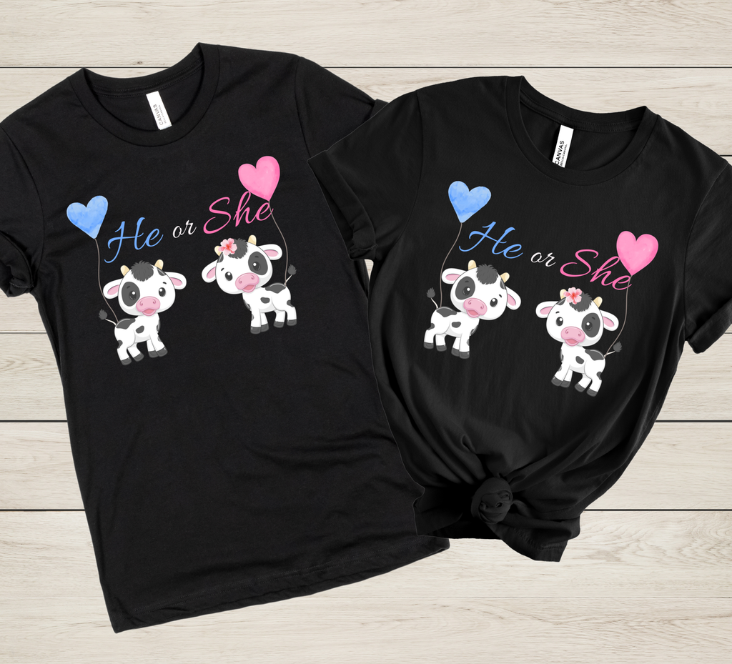 Baby Cow Gender Reveal T-Shirt & Farm Theme Baby Reveal
