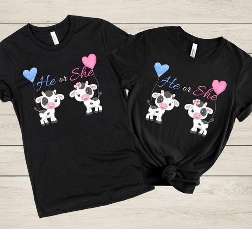 Baby Cow Gender Reveal T-Shirt & Farm Theme Baby Reveal