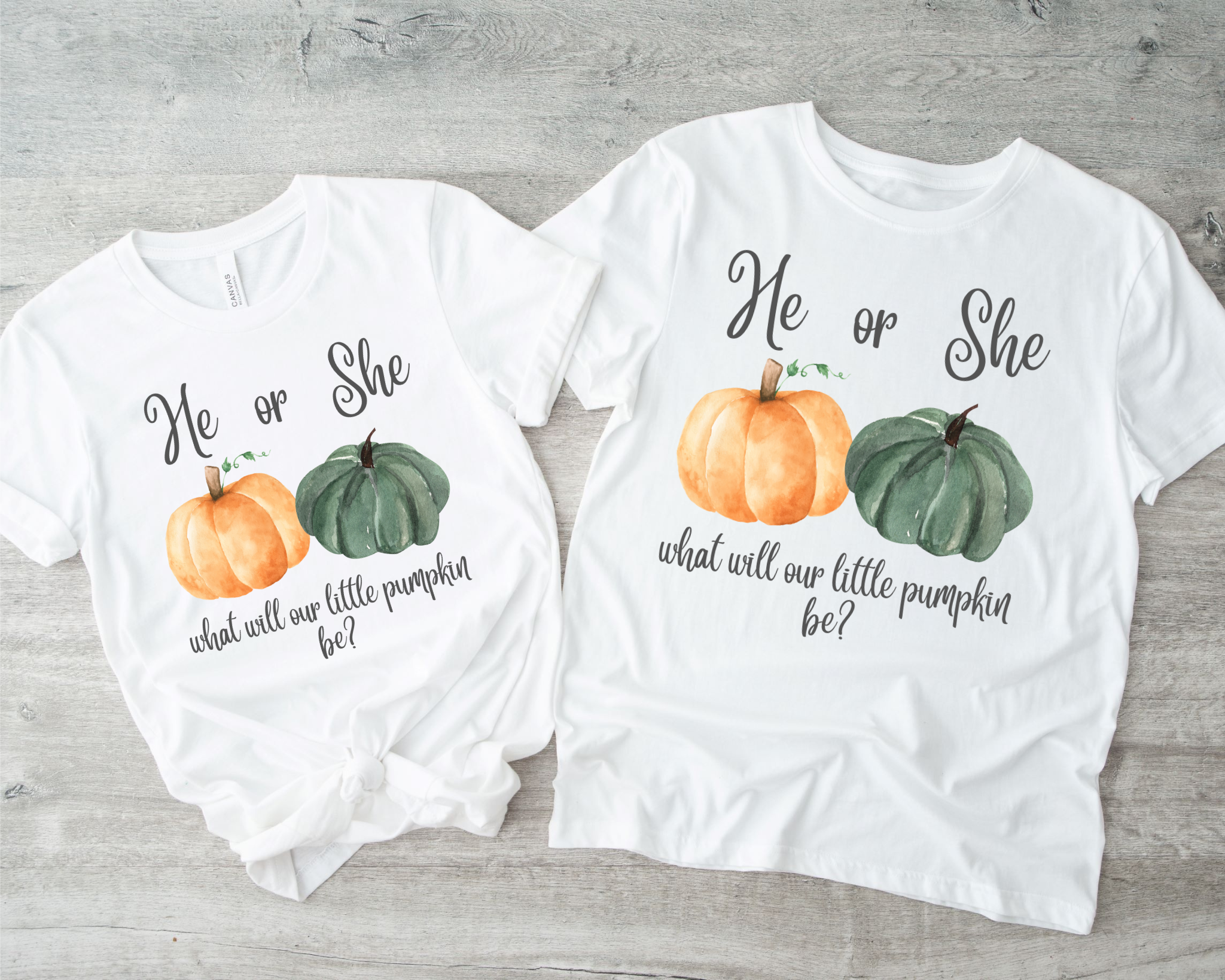 He or She? What Will Our Little Pumpkin Be? Gender Reveal Shirt | Fall Pumpkin Baby Reveal Tee