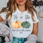 He or She? What Will Our Little Pumpkin Be? Gender Reveal Shirt | Fall Pumpkin Baby Reveal Tee