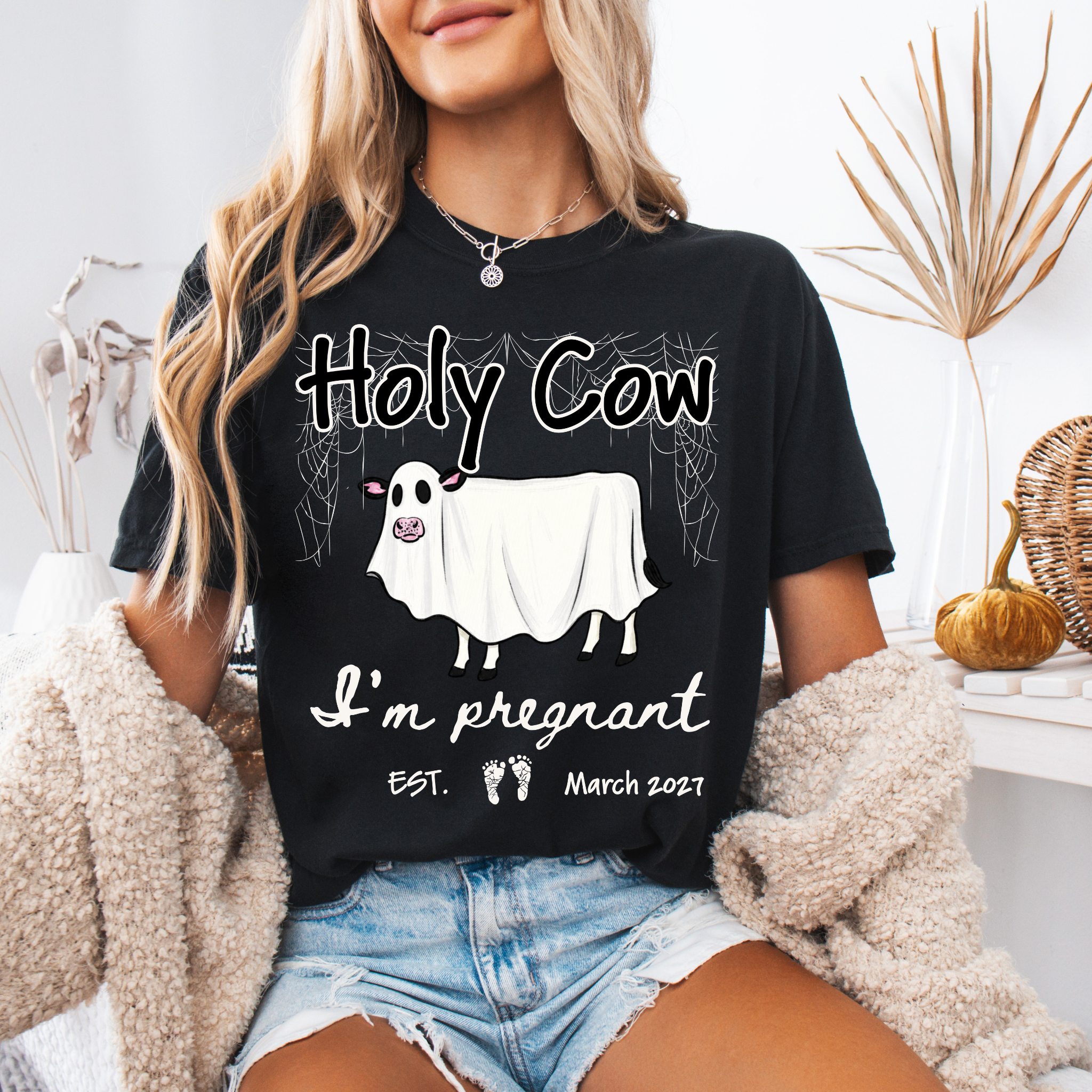 Personalized Holy Cow I'm Pregnant Shirt | Halloween Pregnancy Announcement T-Shirt