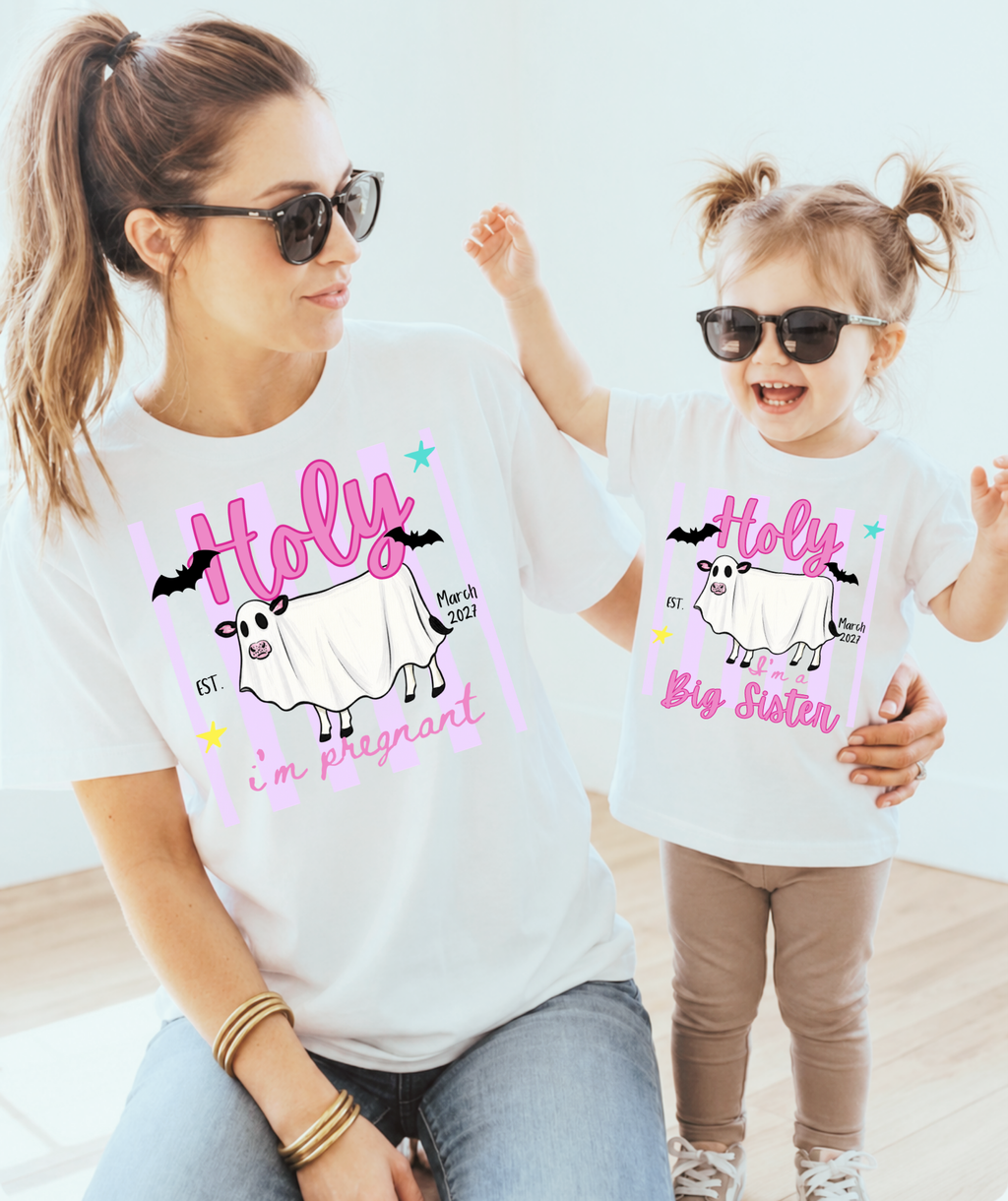 Holy Cow Pregnancy Announcement Shirt | Personalized Halloween Pregnancy Announcement T-Shirt