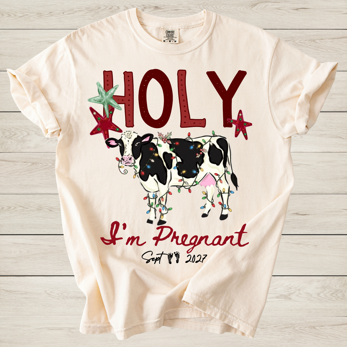 Holy Cow I’m Pregnant Christmas Pregnancy Announcement Shirt | Personalized Due Date