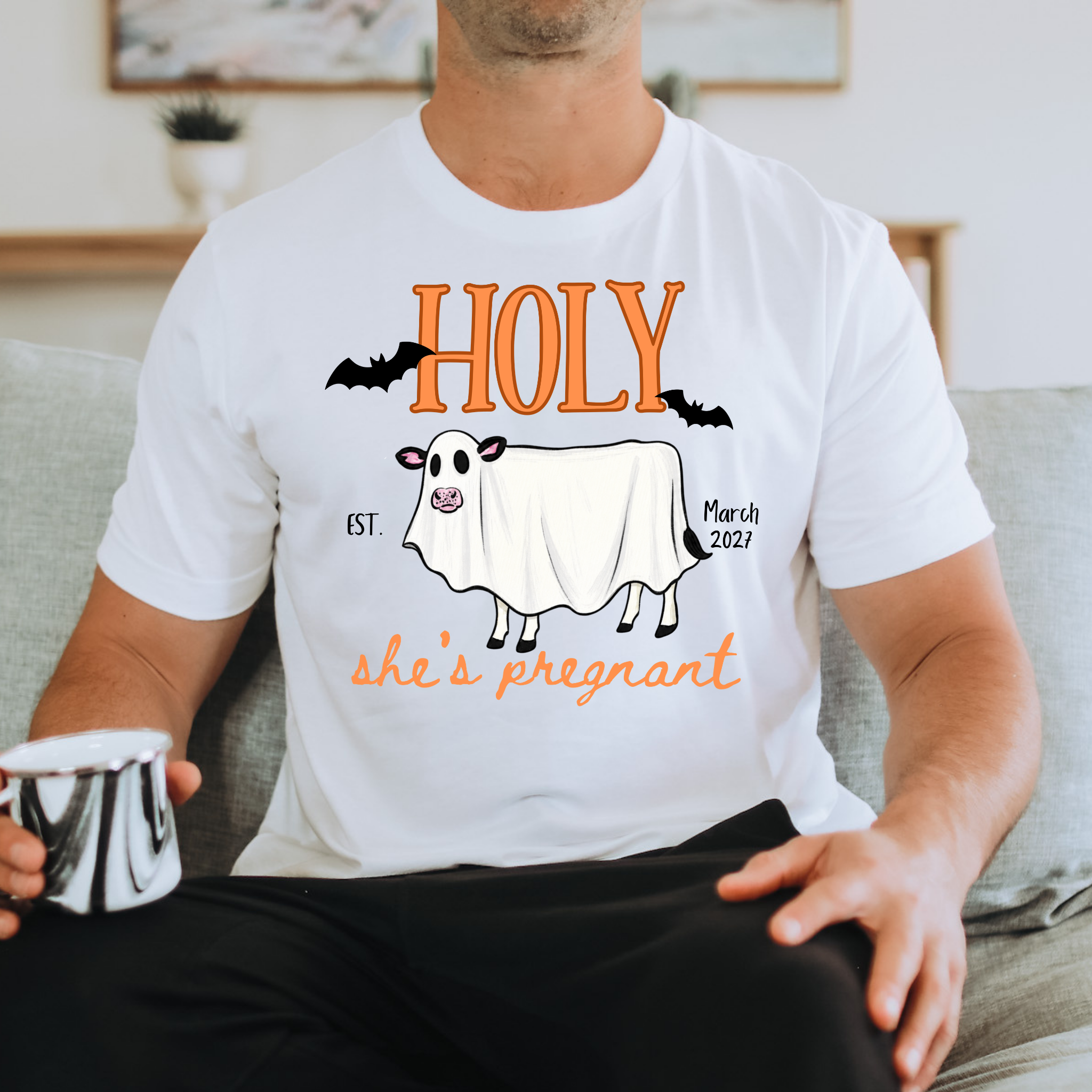 Holy Cow I'm Pregnant Shirt | Personalized Halloween Pregnancy Announcement T-Shirt
