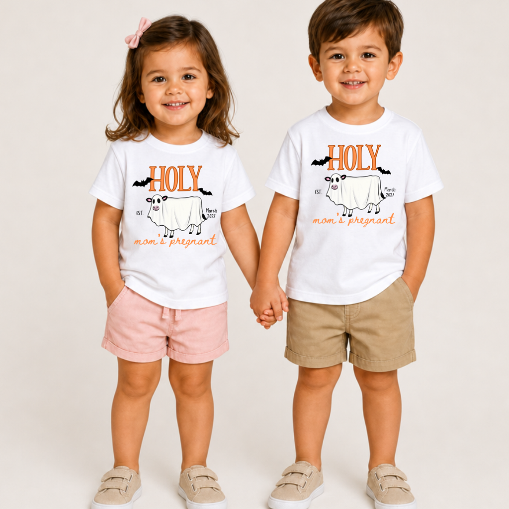 Holy Cow I'm Pregnant Shirt | Personalized Halloween Pregnancy Announcement T-Shirt