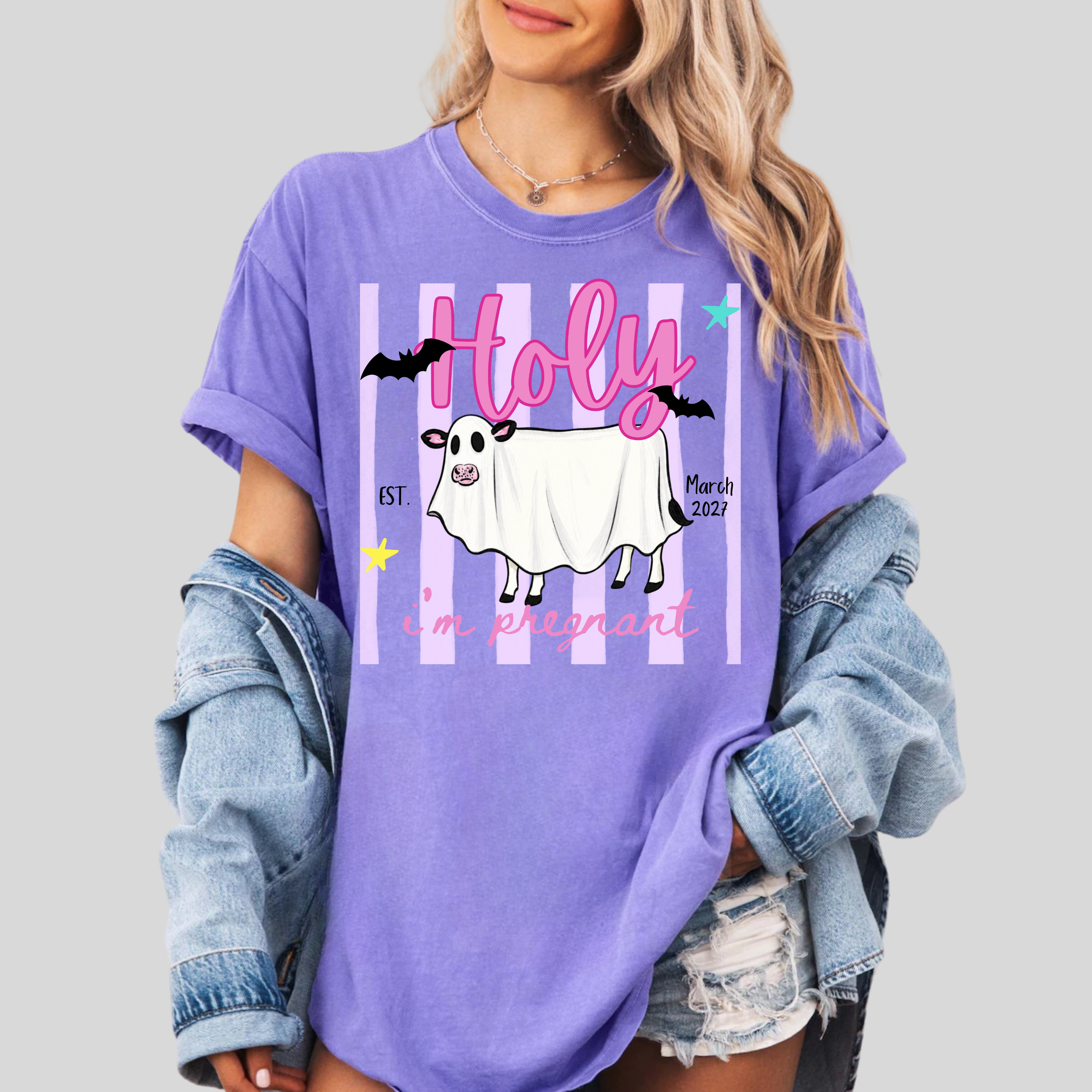 Holy Cow Pregnancy Announcement Shirt | Personalized Halloween Pregnancy Announcement T-Shirt
