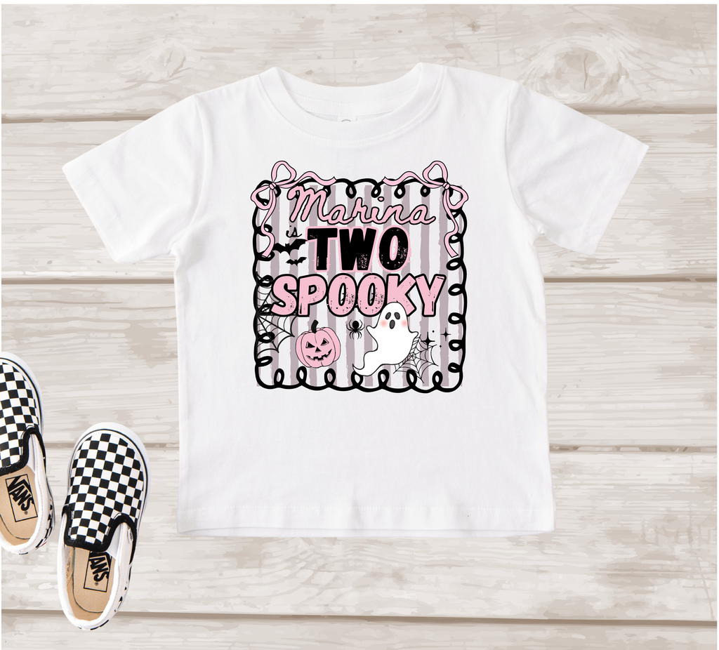 Two Spooky Coquette Halloween Birthday Shirt | Cute Pink Ghost Birthday T-Shirt