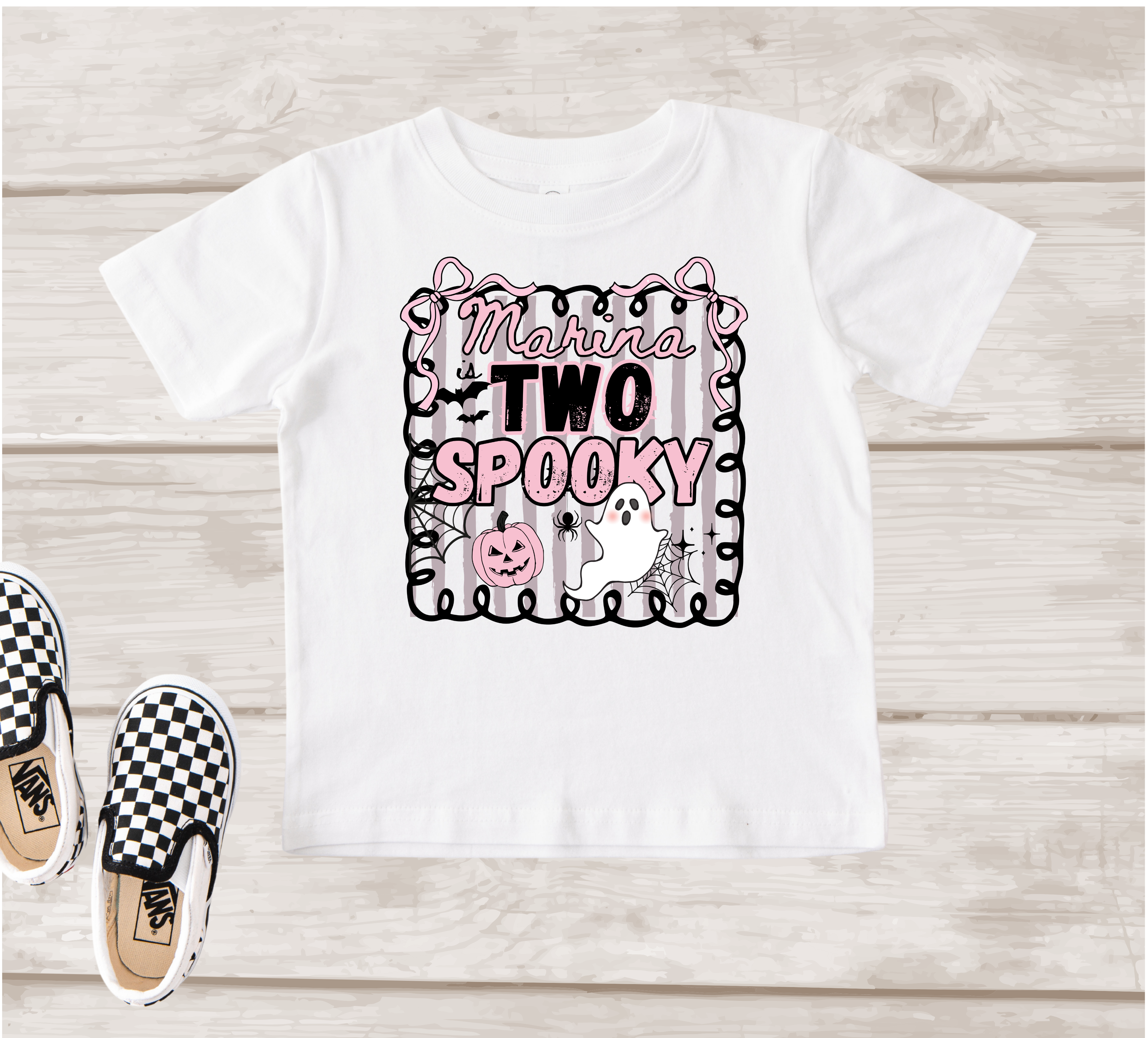 Two Spooky Coquette Halloween Birthday Shirt | Cute Pink Ghost Birthday T-Shirt