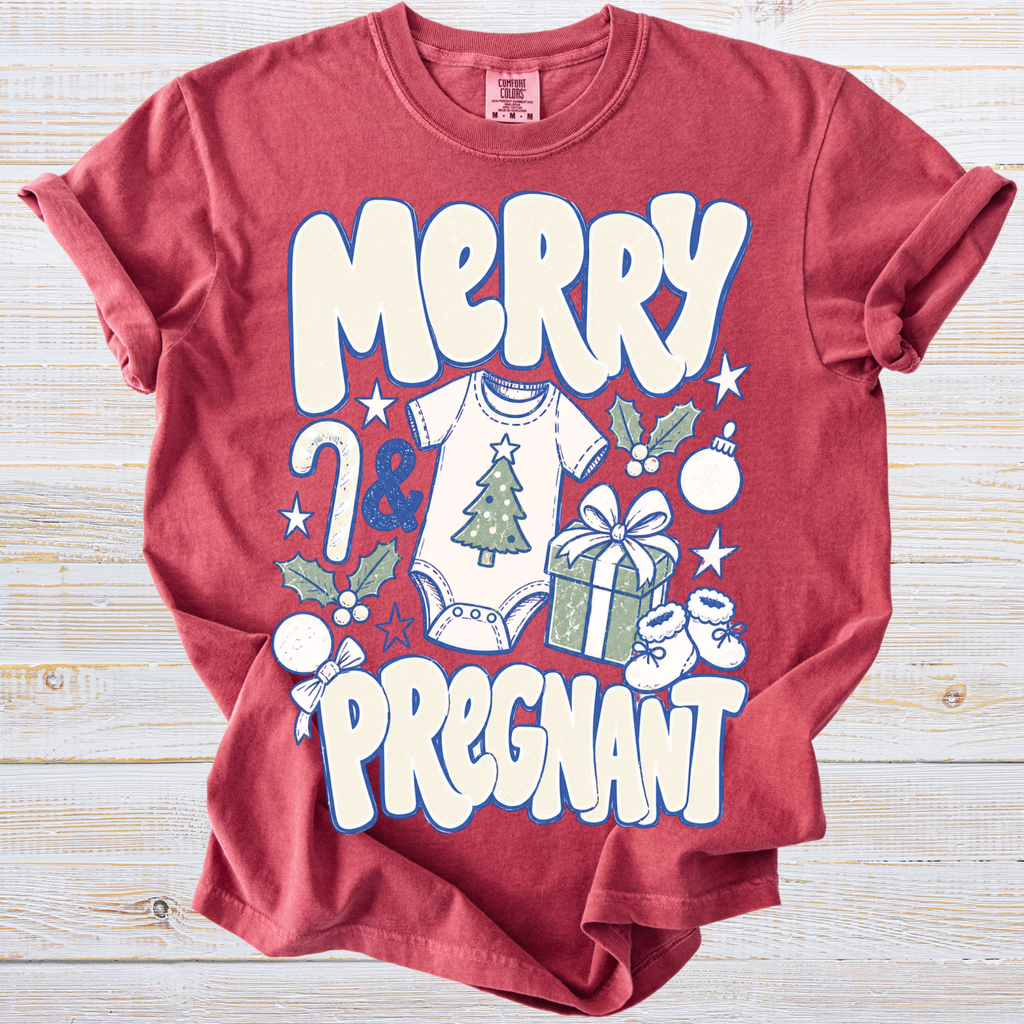 Merry & Pregnant Christmas Pregnancy Reveal Shirt