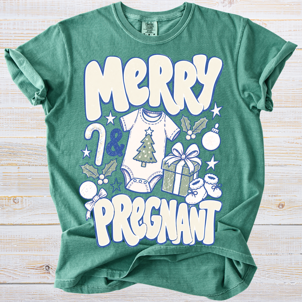 Merry & Pregnant Christmas Pregnancy Reveal Shirt