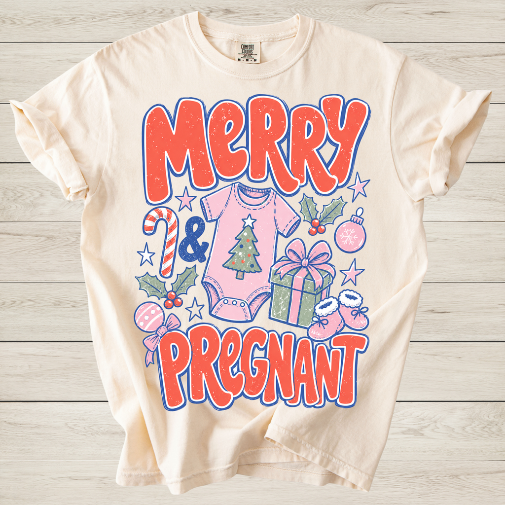 Merry and Pregnant Christmas Shirt | Baby Reveal Shirt