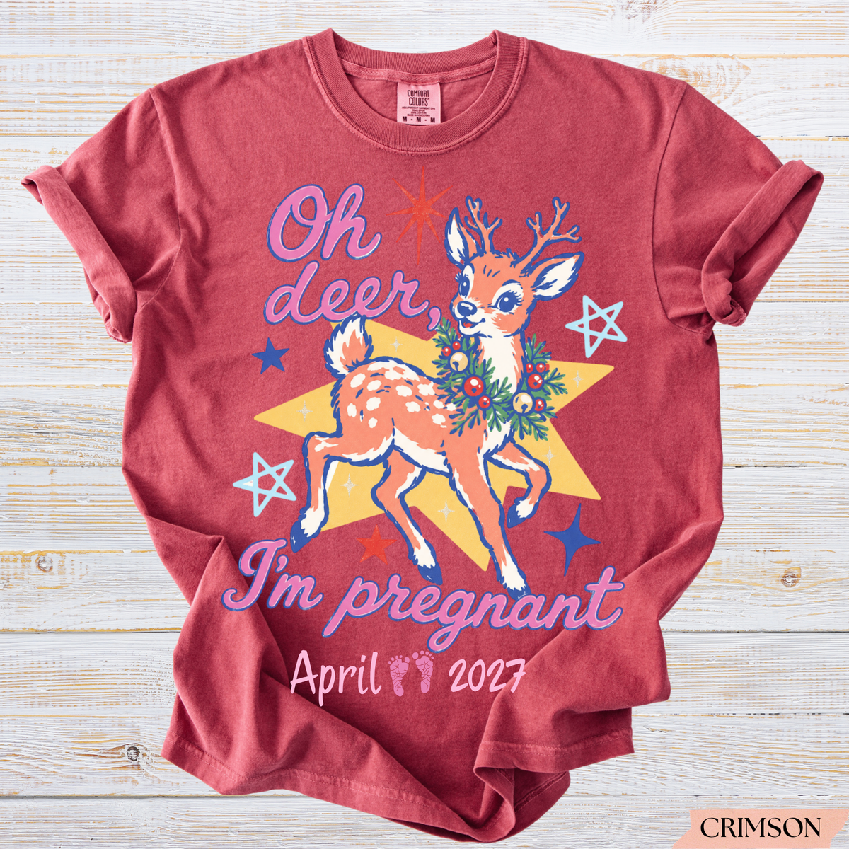 Personalized Oh Deer I'm Pregnant Christmas Pregnancy Announcement Shirt