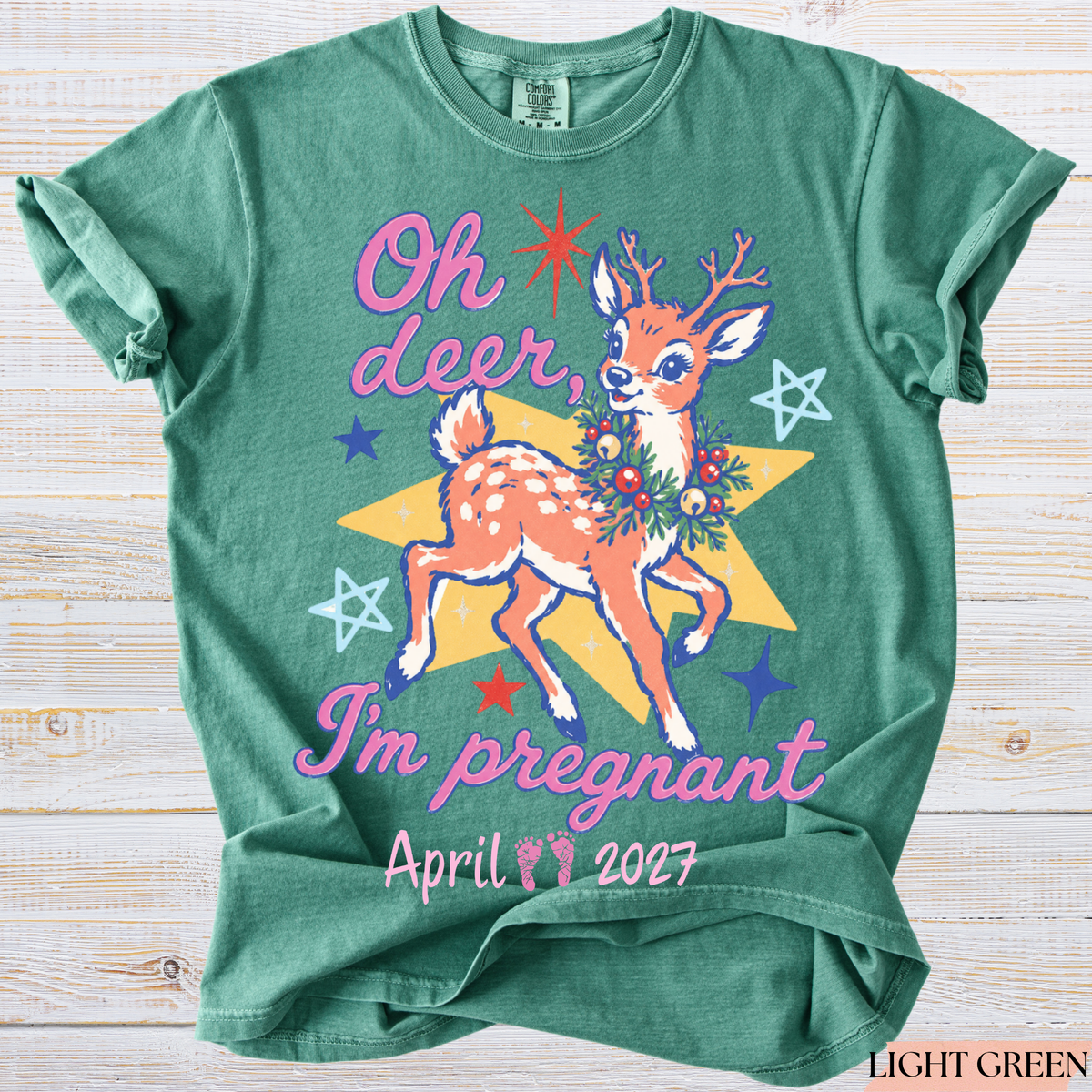 Personalized Oh Deer I'm Pregnant Christmas Pregnancy Announcement Shirt