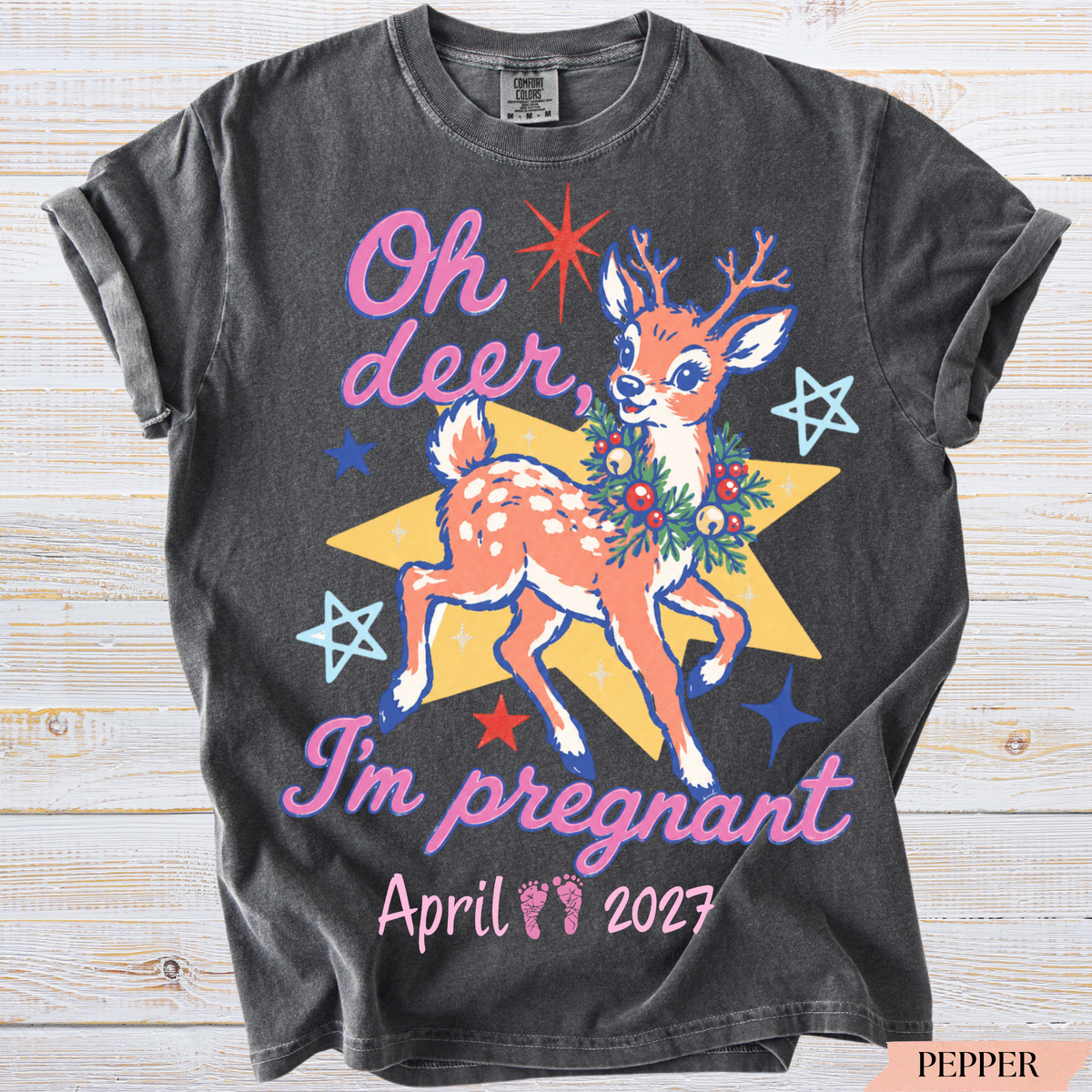 Personalized Oh Deer I'm Pregnant Christmas Pregnancy Announcement Shirt