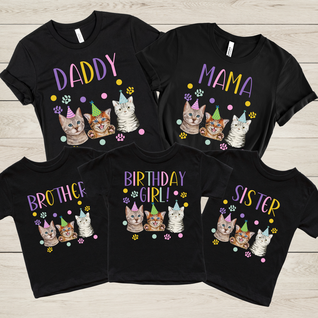 Cat Birthday Girl Shirt | Cute Cat Party Birthday T-Shirt & Matching Family Shirts
