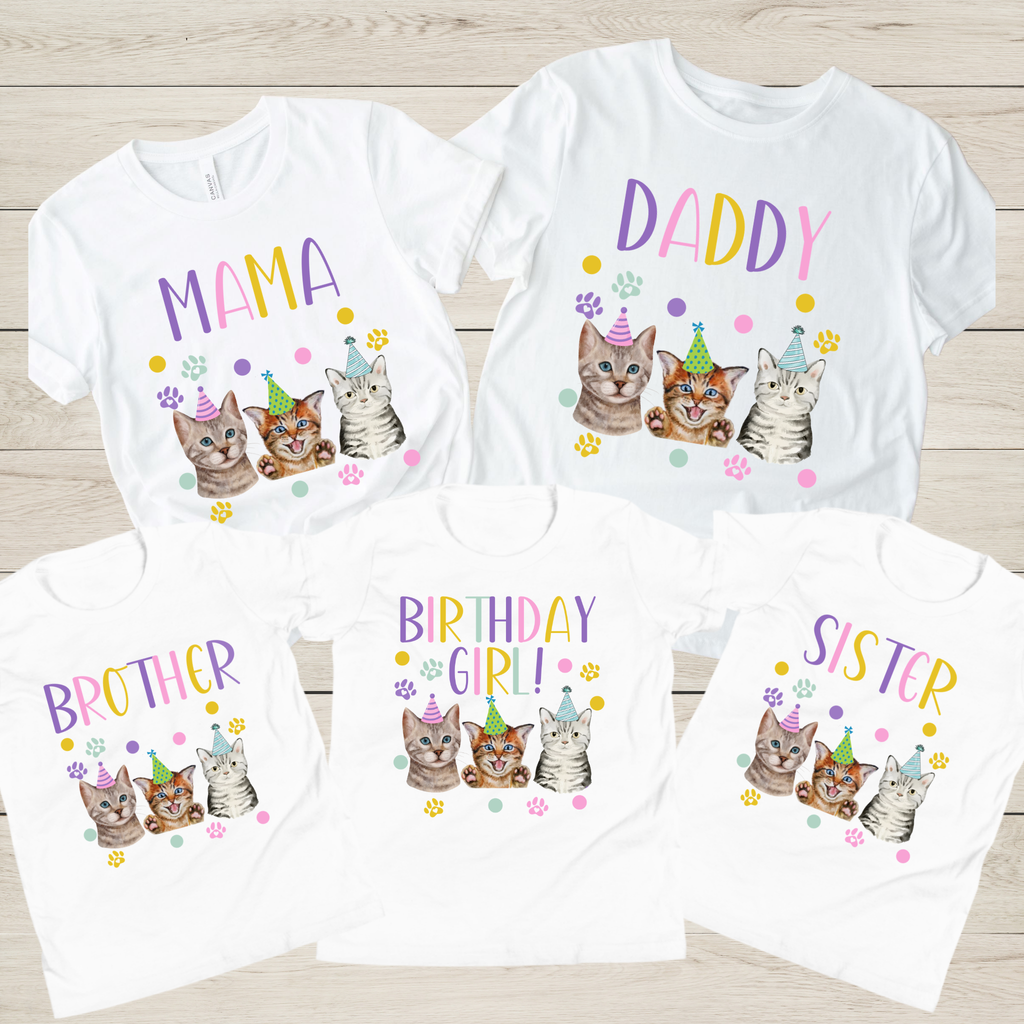 Cat Birthday Girl Shirt | Cute Cat Party Birthday T-Shirt & Matching Family Shirts