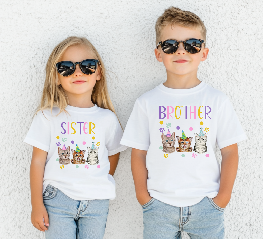 Cat Birthday Girl Shirt | Cute Cat Party Birthday T-Shirt & Matching Family Shirts