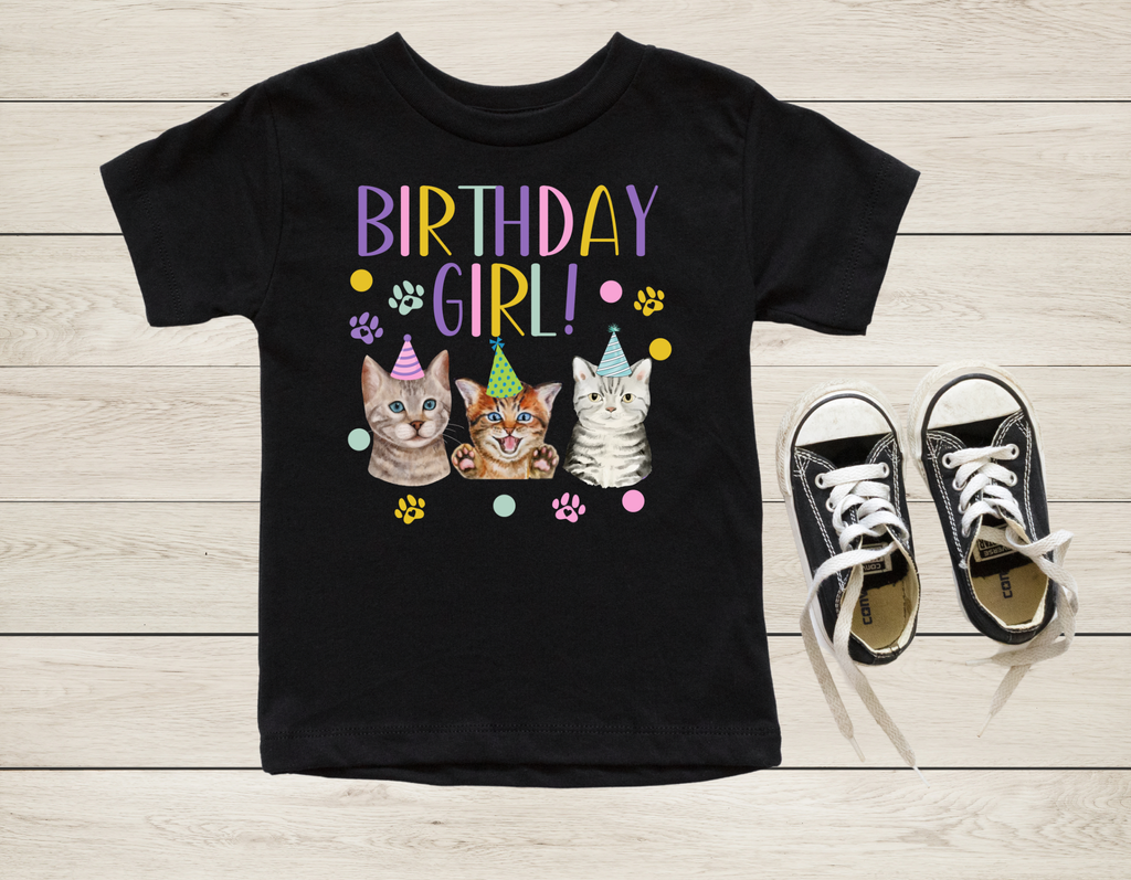 Cat Birthday Girl Shirt | Cute Cat Party Birthday T-Shirt & Matching Family Shirts