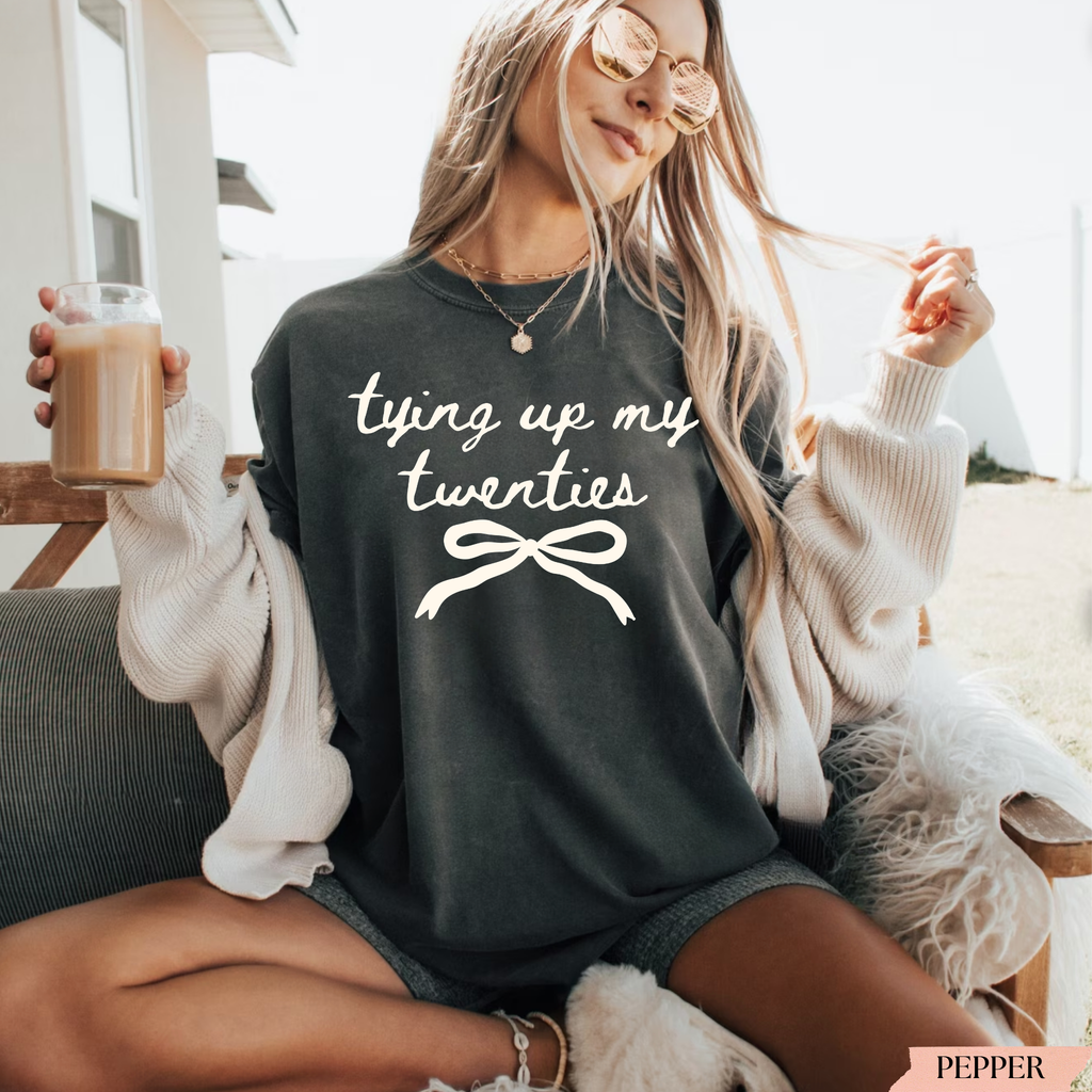 Tying Up My Twenties Shirt | Cute 21st Birthday Bow T-Shirt | Birthday Outfit
