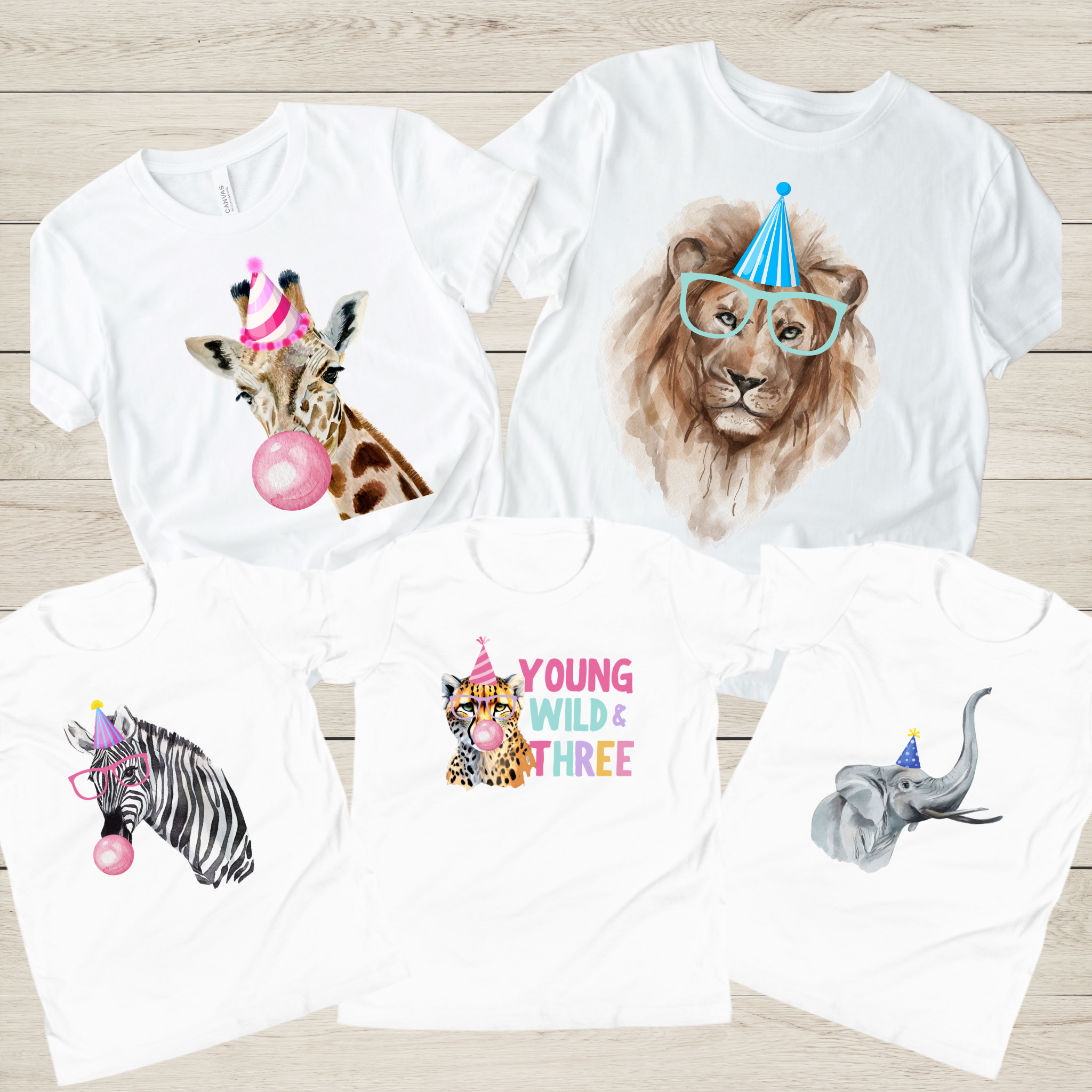 Young Wild and Three Birthday Shirt | Safari 3rd Birthday T-Shirt & Matching Family Shirts