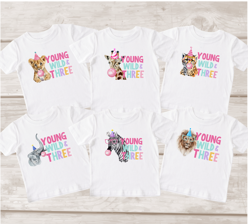 Young Wild and Three Birthday Shirt | Personalized Safari 3rd Birthday T-Shirt