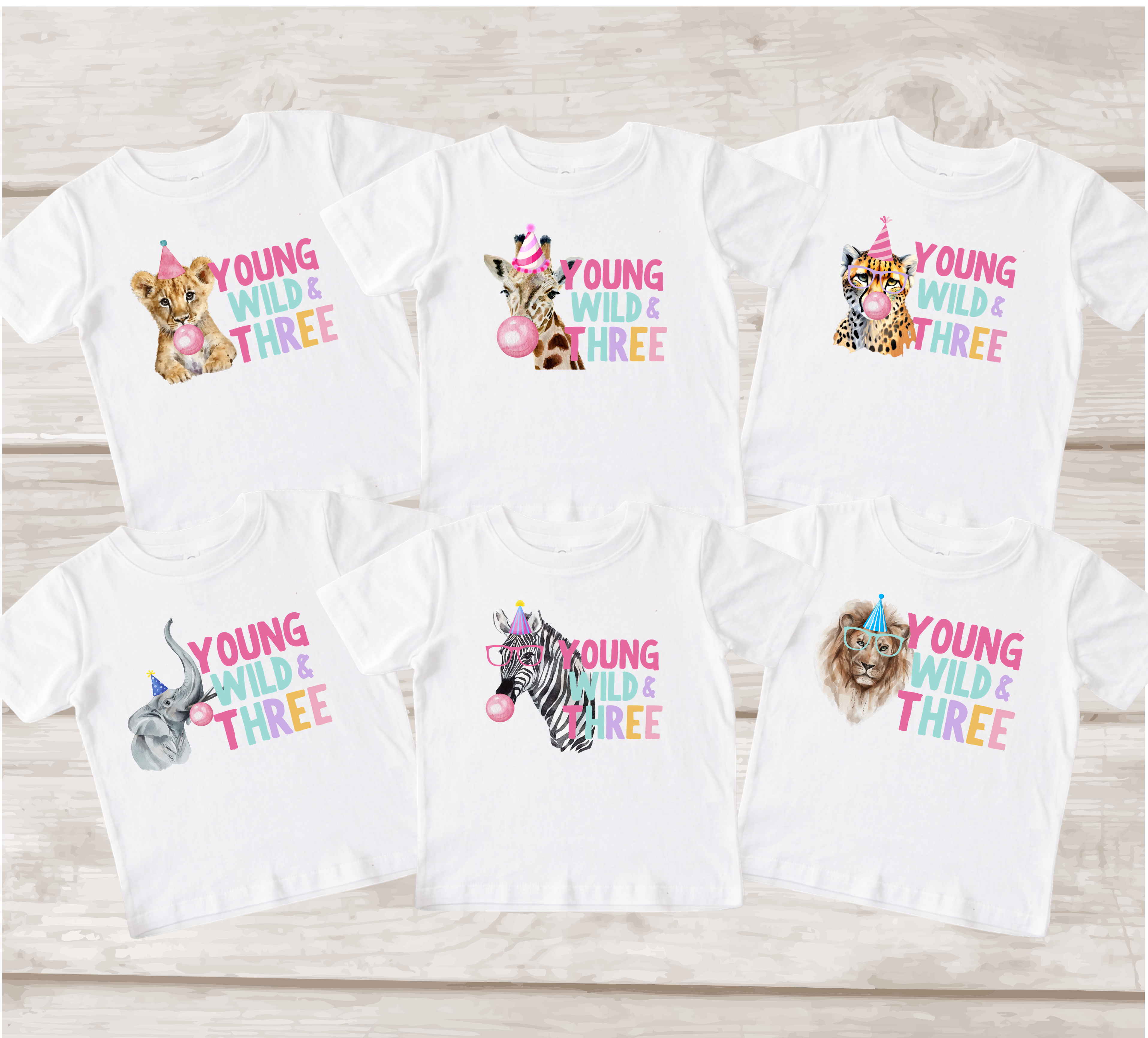 Young Wild and Three Birthday Shirt | Personalized Safari 3rd Birthday T-Shirt